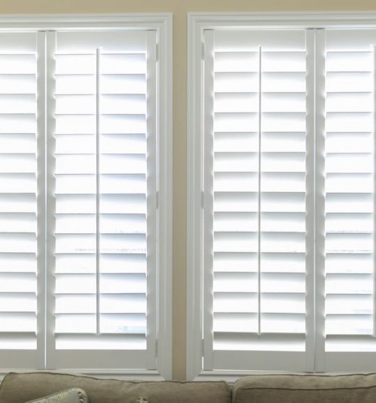 White Plantation Shutters In Living Room — Door & Window Furnishings in the Northern Rivers